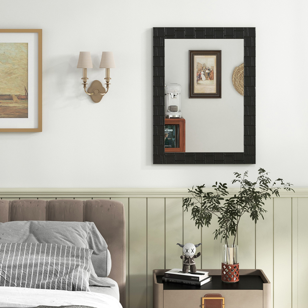 Costway Black Wooden Framed Wall Mirror 80 x 60cm Image 5