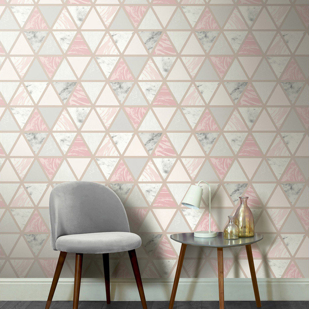 Arthouse Marble Geometric Pink Multicolour Wallpaper Image 3