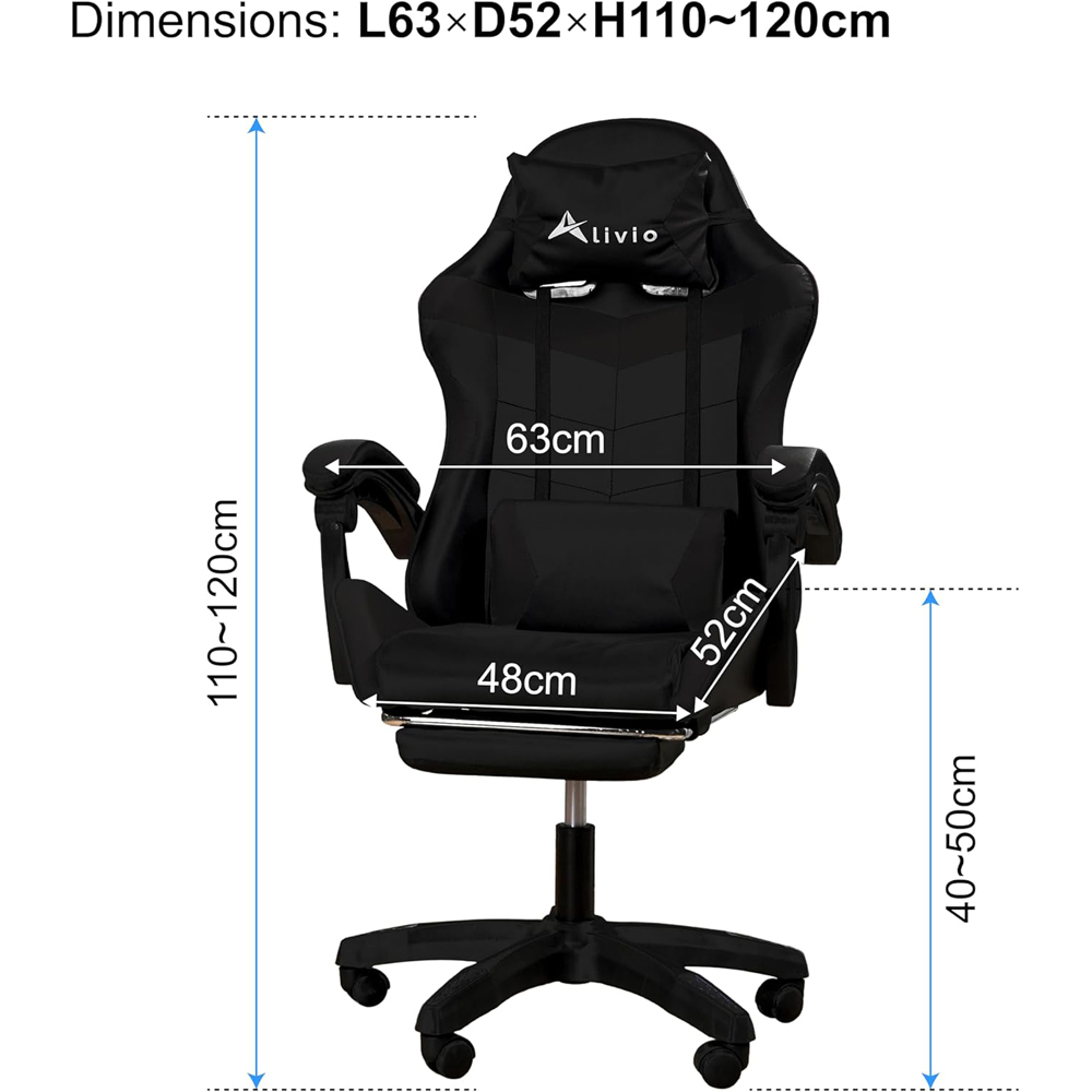 Alivio Black Ergonomic Swivel Gaming Chair with Footrest and Lumbar Support Image 9