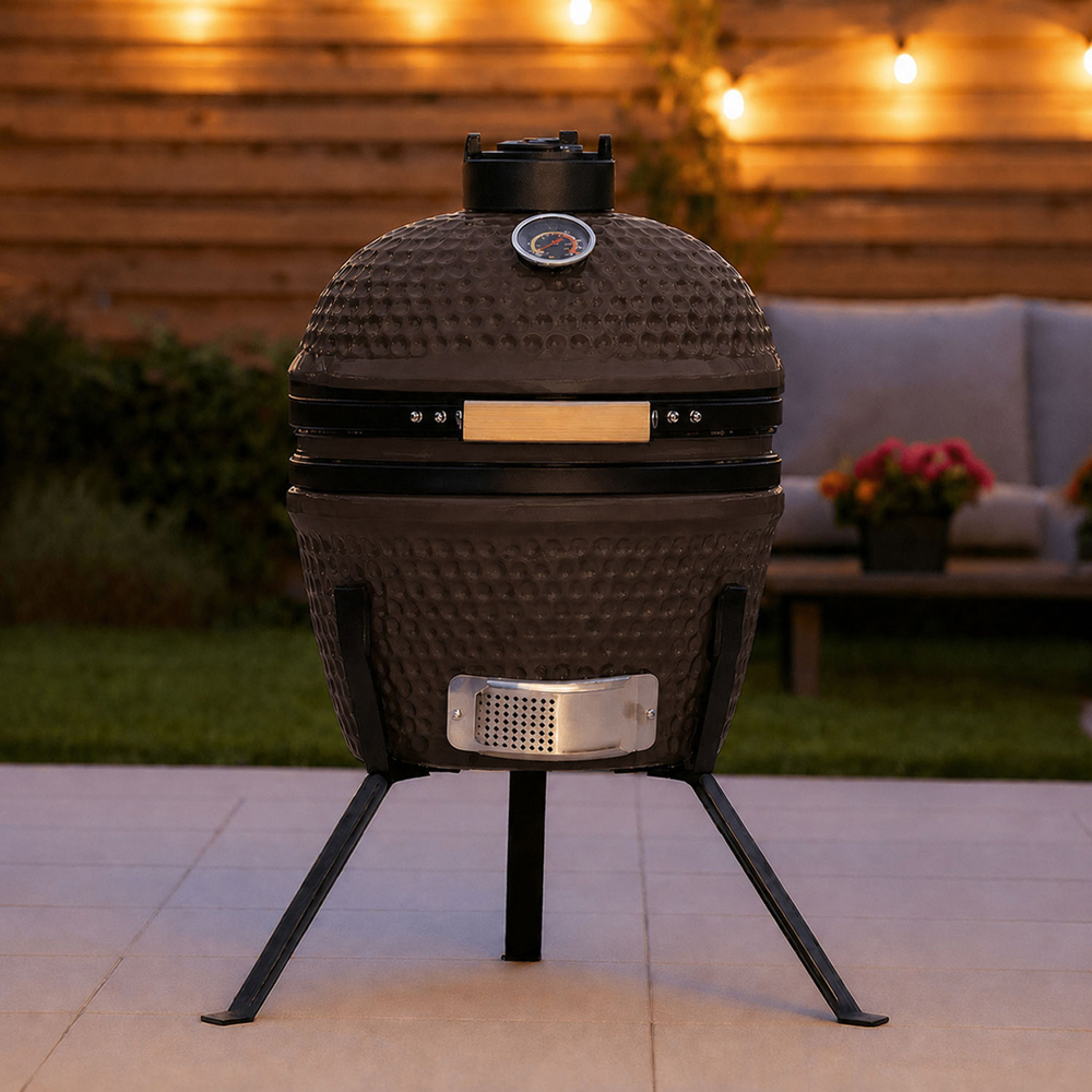 Neo Kamado Brown Portable Ceramic 13 inch Mini BBQ Grill Smoker with Stand Image 2