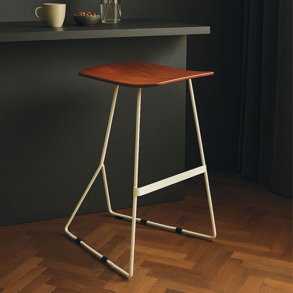 Premier Housewares Nandri Acacia Wood and Antique Silver Frame Bar Stool Image 2