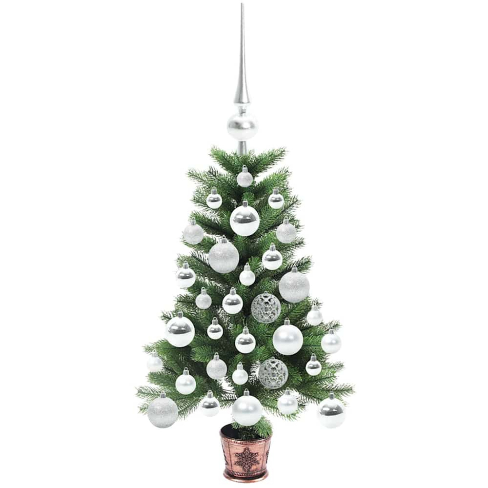 vidaXL Pre-Lit Silver Baubles Green Artificial Christmas Tree 2ft Image 4