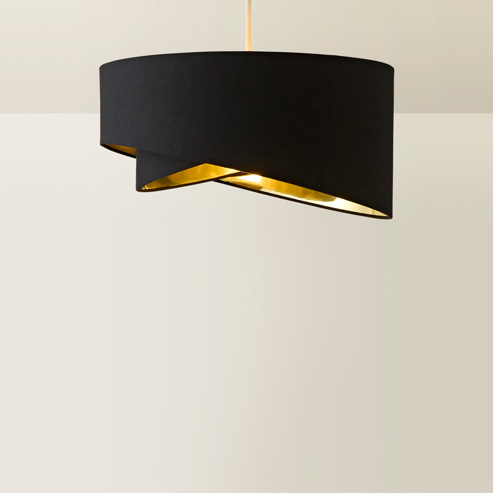 ValueLights Trekan 2 Layer Black with Metallic Gold Inner Pendant Lamp Shade 40cm Image 5