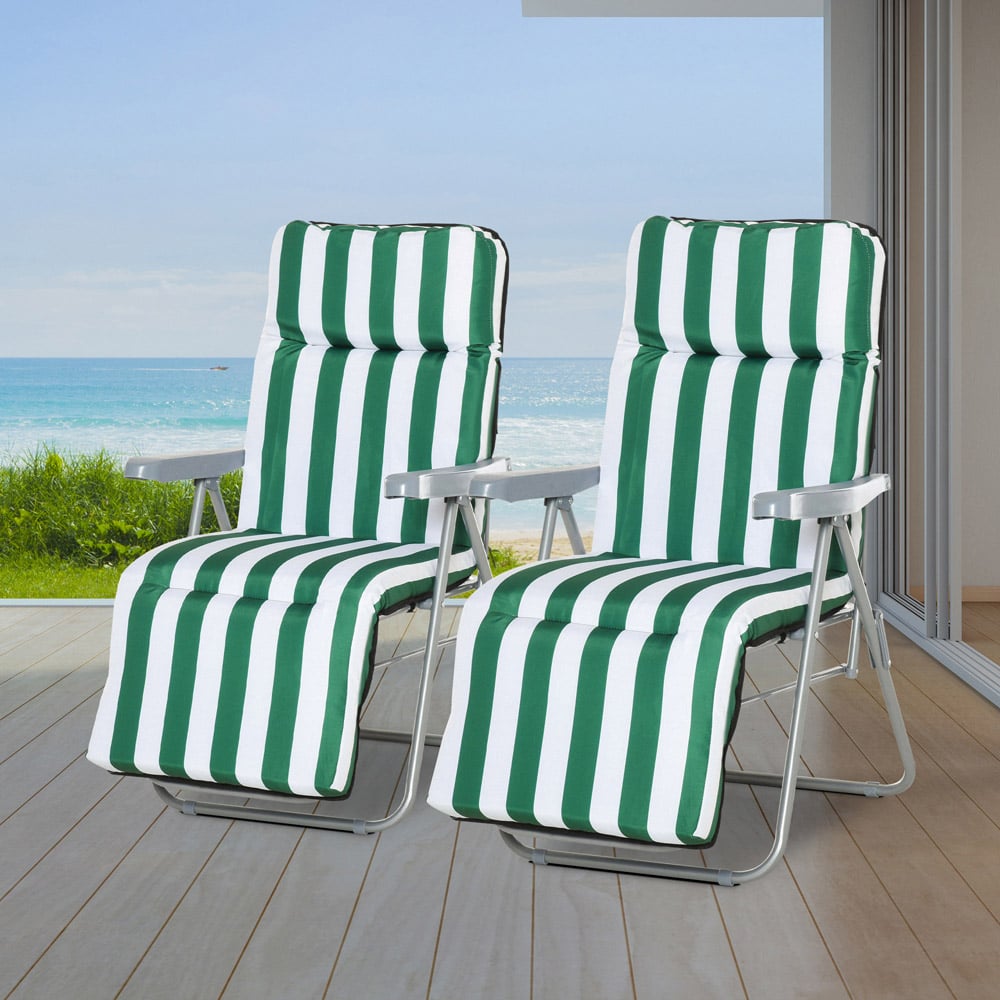 Outsunny Set of 2 Green and White Folding Recliner Chair Image 7