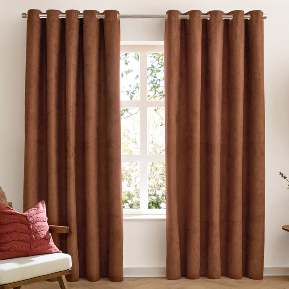 Furn Verso Cinnamon Reversible Suede-Look Blackout Eyelet Curtains 229 x 229cm Image 1