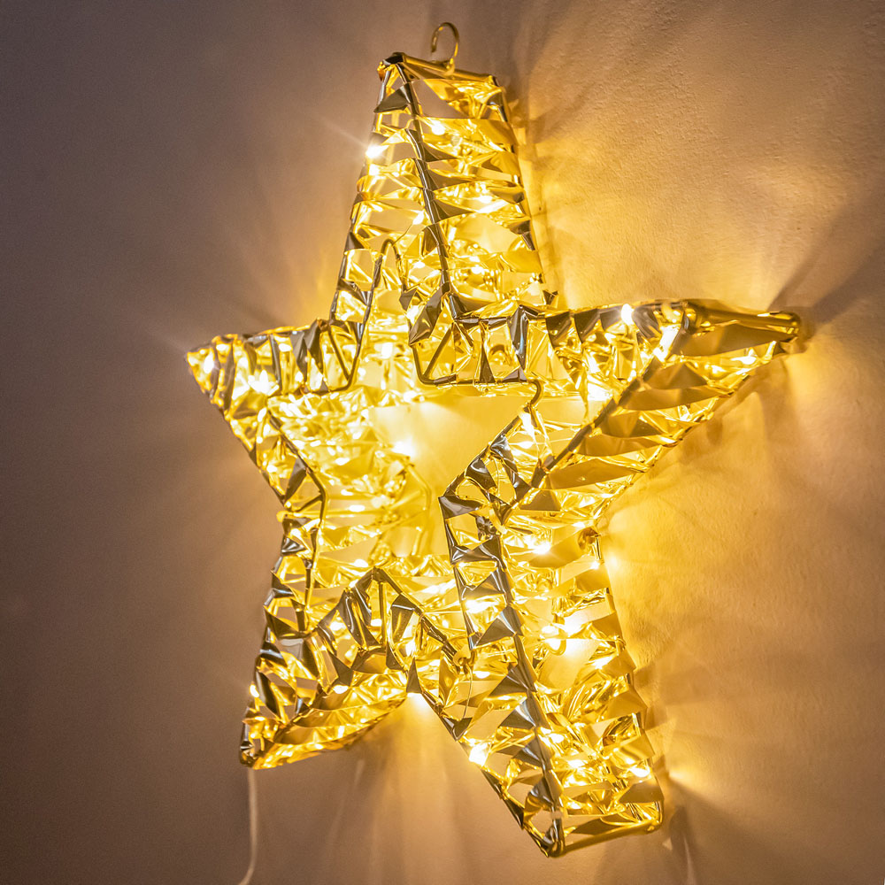 The Christmas Centre 80 Warm White LED Pre-Lit Gold Laser Light-Up Star 30cm Image 2