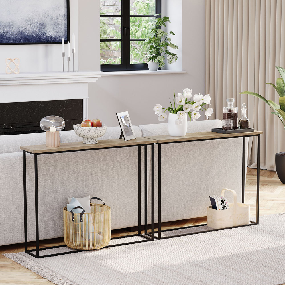 VIDA DESIGNS Oak and Black Metal Leg Console Table Image 5