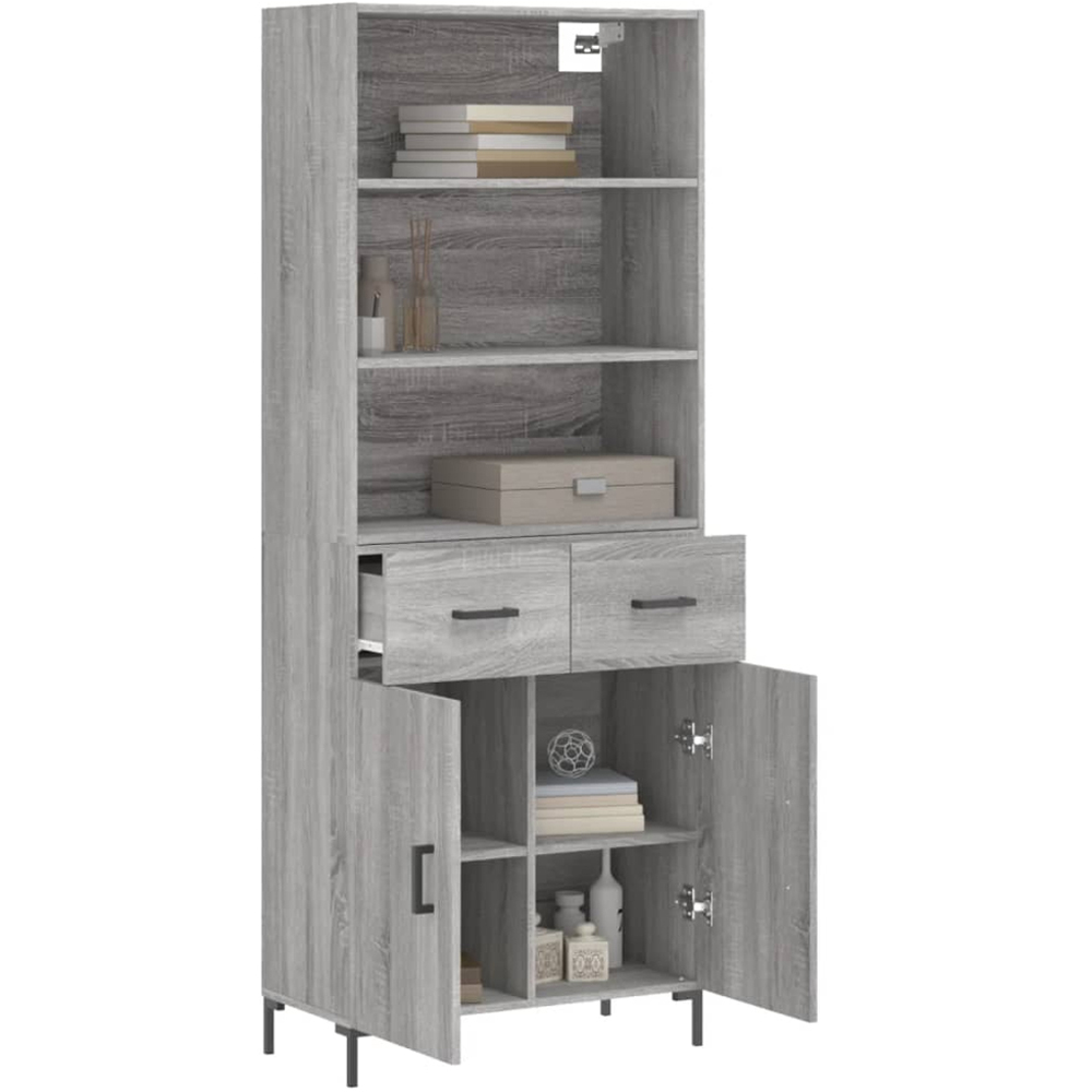 vidaXL 2 Door 2 Drawer 3 Shelf Grey Sonoma Highboard Image 3