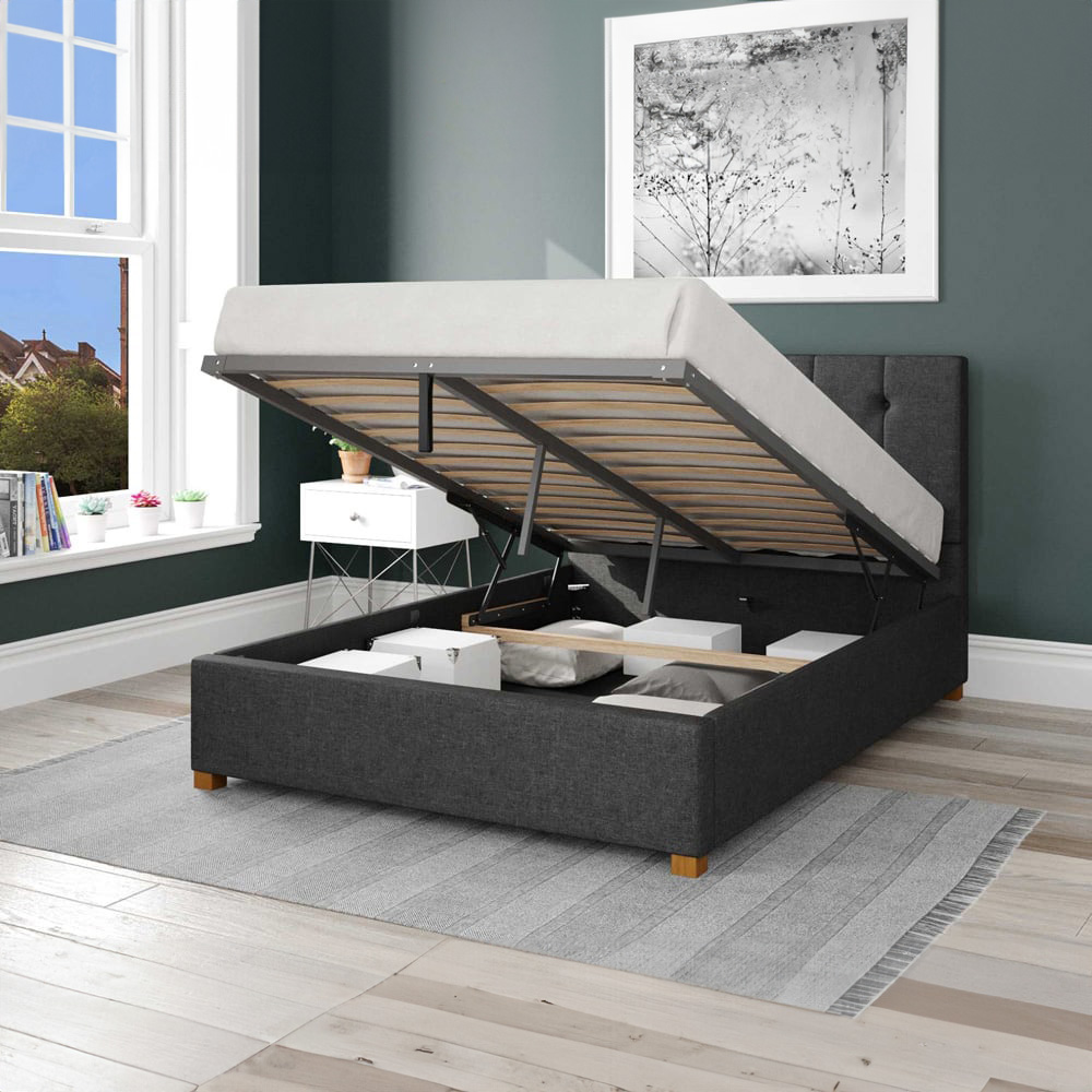 Aspire Hepburn Super King Charcoal Saxon Twill Ottoman Bed Image 2