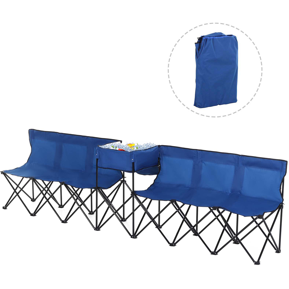 Outsunny 6 Seater Blue Folding Steel Camping Bench with Cooler Bag Image 7