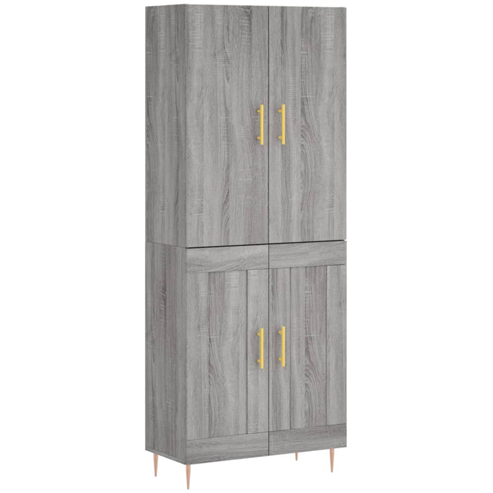 vidaXL 4 Door Grey Sonoma Highboard with Gold Handle Image 2