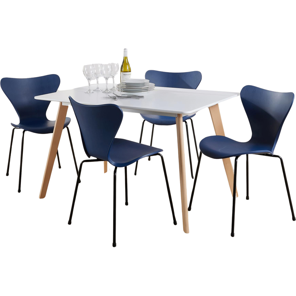 Home Source Fleur Penny 4 Seater Dining Set Blue and White Image 2