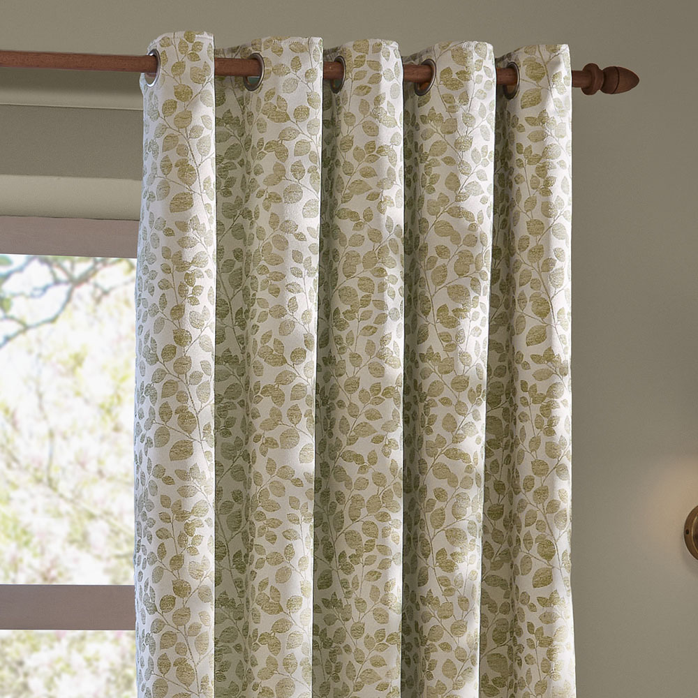 Wylder Grace Leaf Sage Jacquard Fully Lined Eyelet Curtains 168 x 137cm Image 4