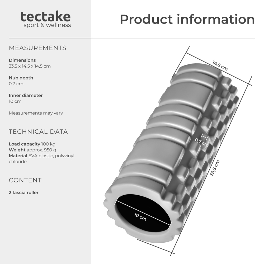 tectake Grey Textured Surface Foam Roller 2 Pack Image 9