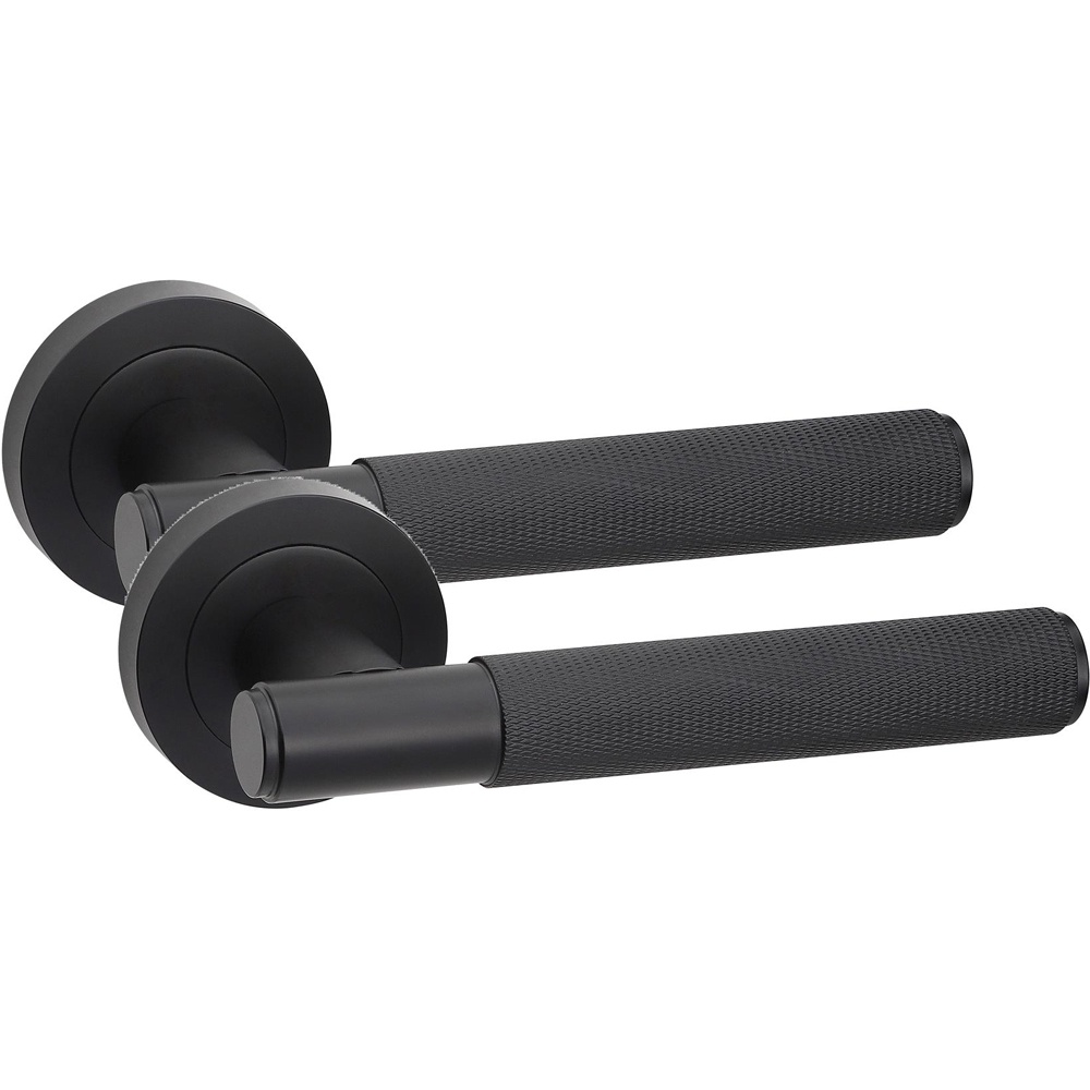 Golden Grace Knurled T-Bar Matt Black Door Handles Euro Lock and Thumbturn Key Set Image 2