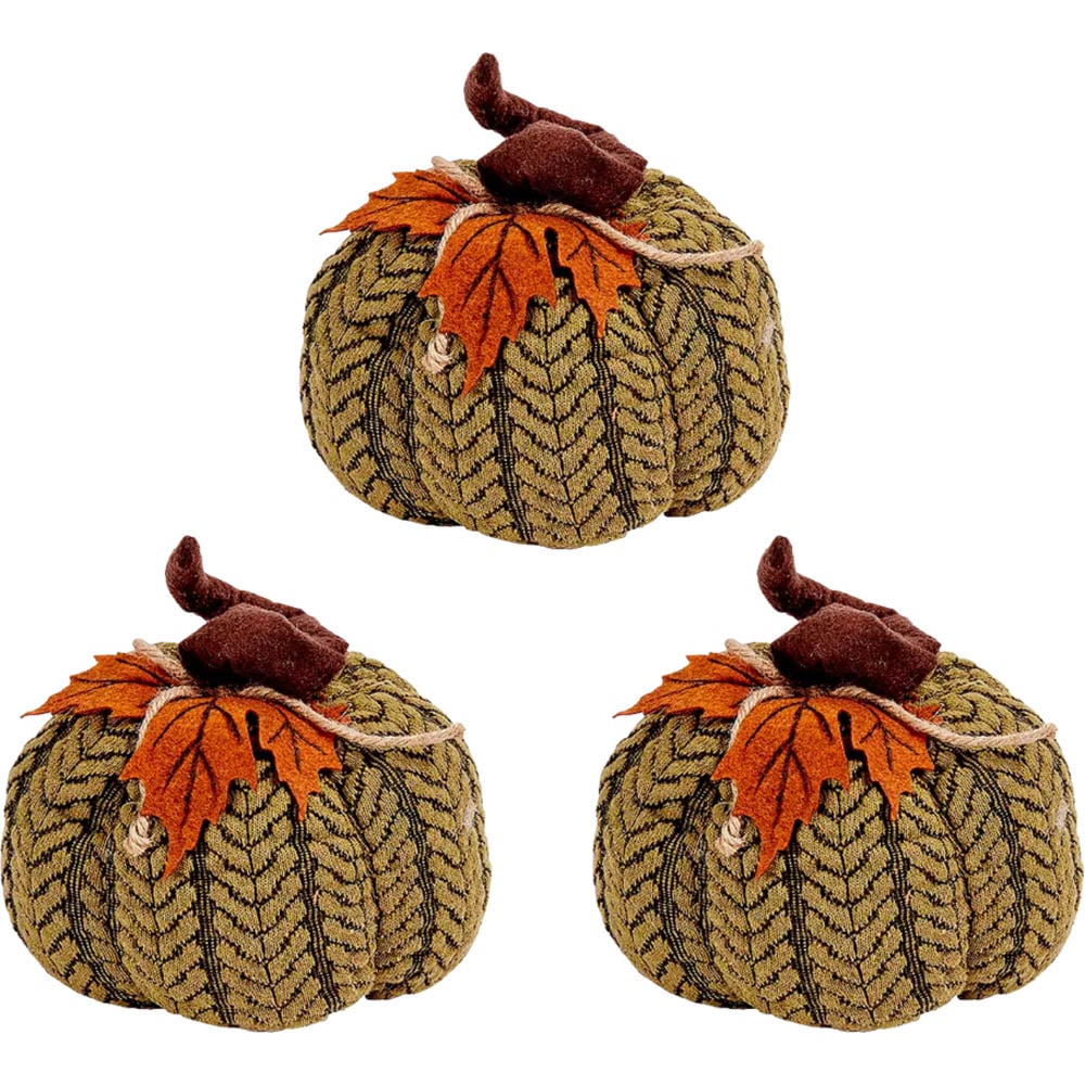 Garden Mile Green Plush Pumpkin Halloween Decoration Set 16cm 3 Pack Image 1
