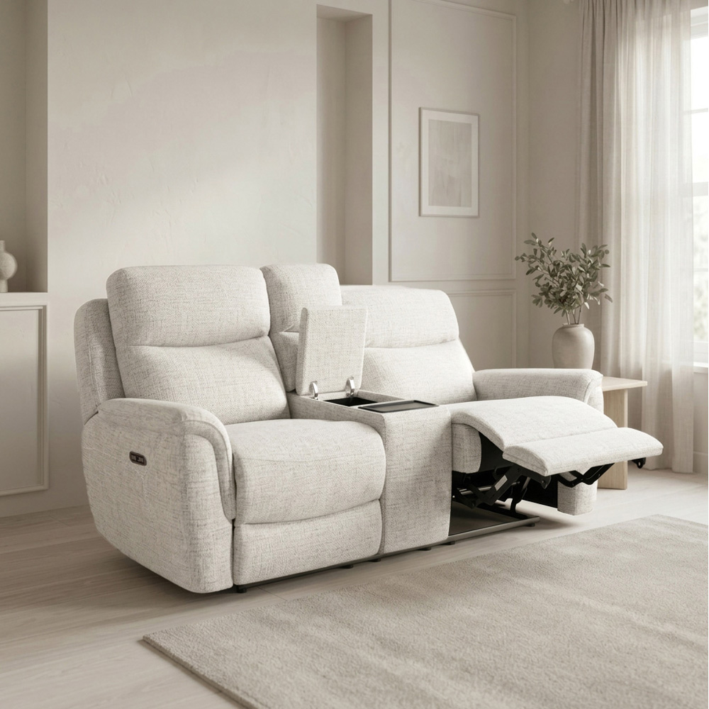 Long Island 2 Seater Beige Recliner Sofa with Console Image 4