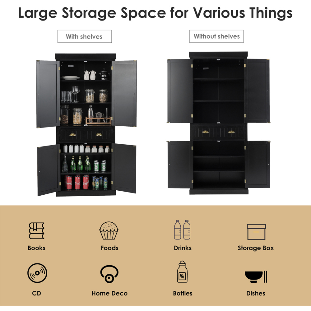 Costway 4 Door Single Drawer Black Kitchen Cupboard Image 7