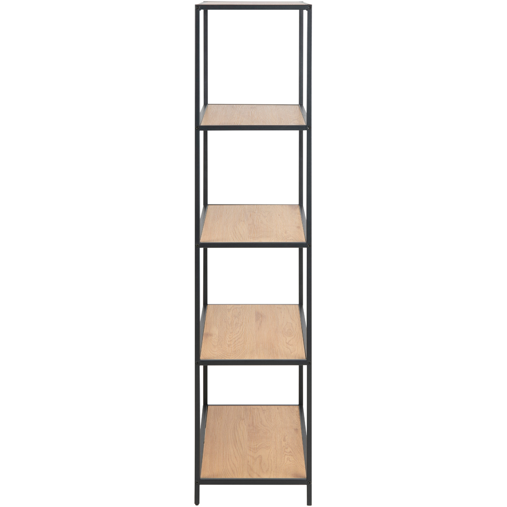 Florence Seaford 4 Shelf Oak and Black Metal Bookcase Image 4