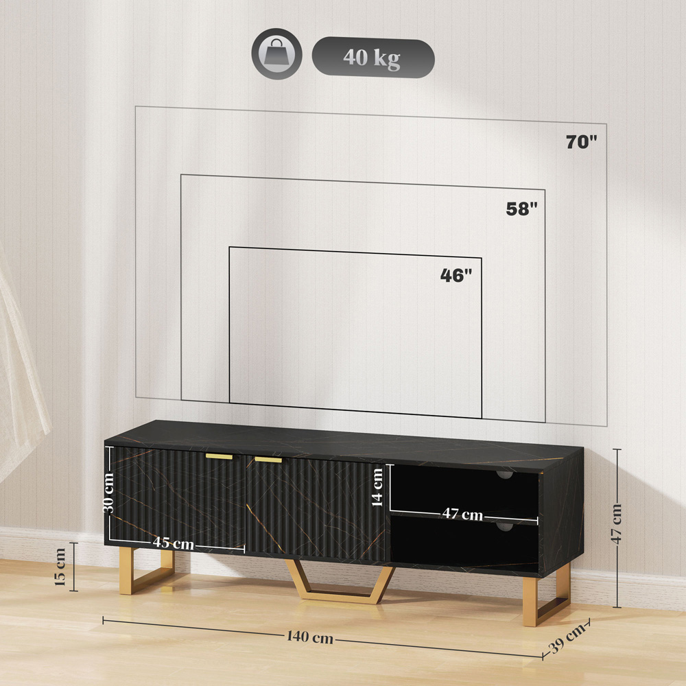HOMCOM 2 Door 2 Shelf Black TV Unit Image 9