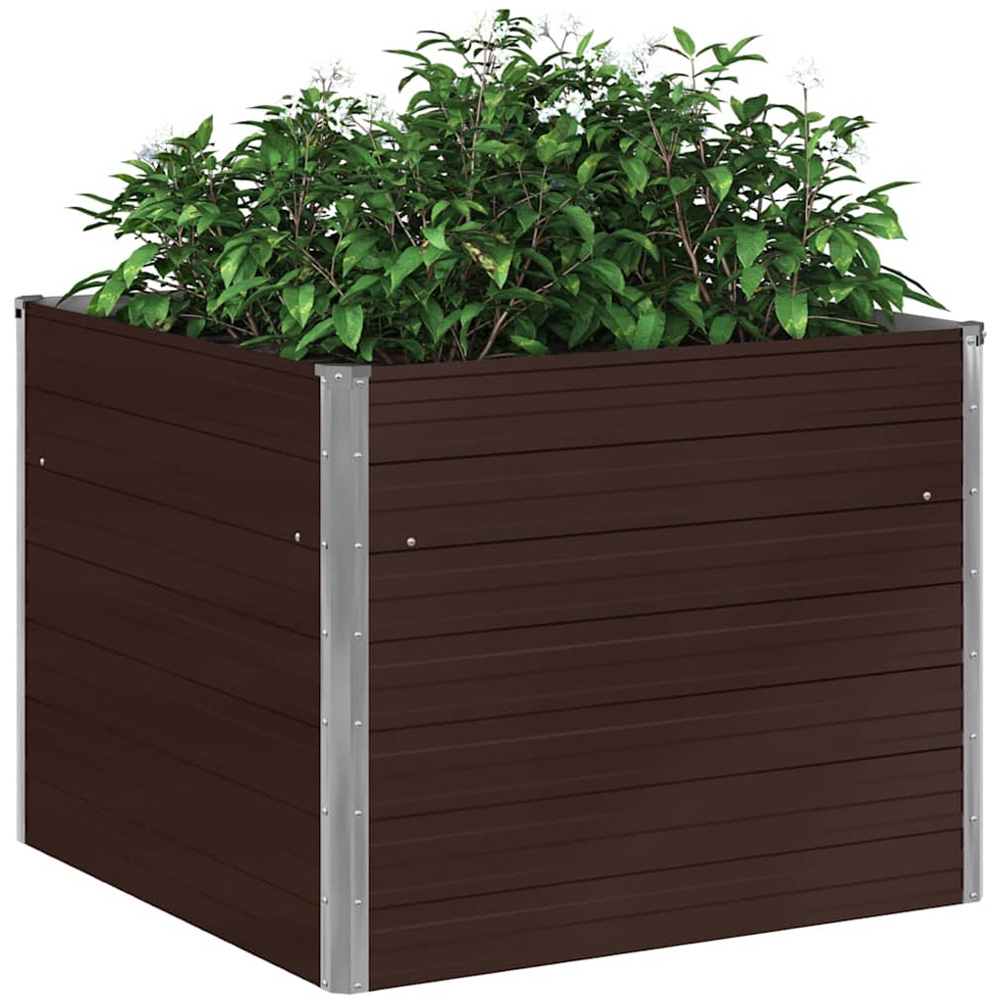 vidaXL Brown Galvanised Steel Raised Garden Bed 77 x 100 x 100cm Image 3