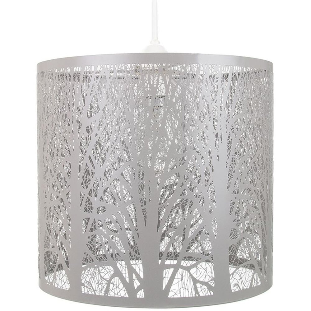 Happy Homewares Soft Grey Metal Forest Design Pendant Shade Image 1