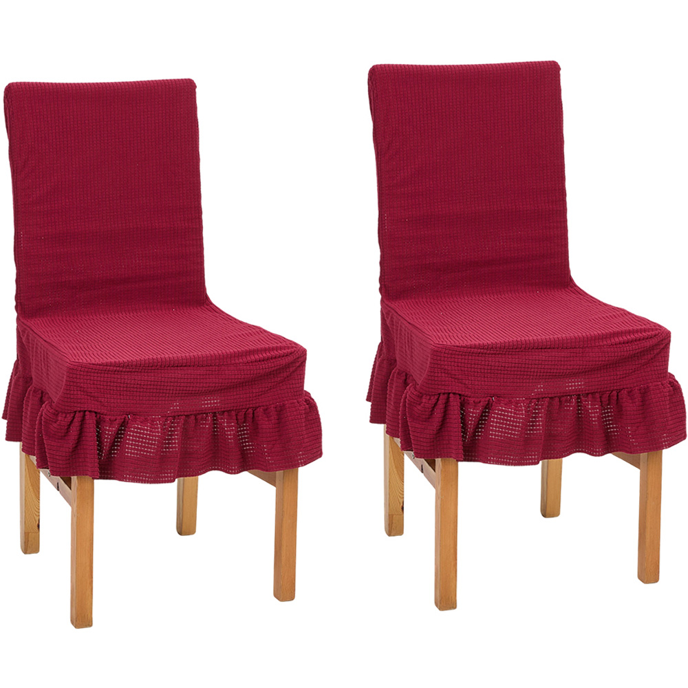 Living and Home Red Dining Chair Cover with Ruffled Skirt and Fabric Tie Set of 2 Image 1