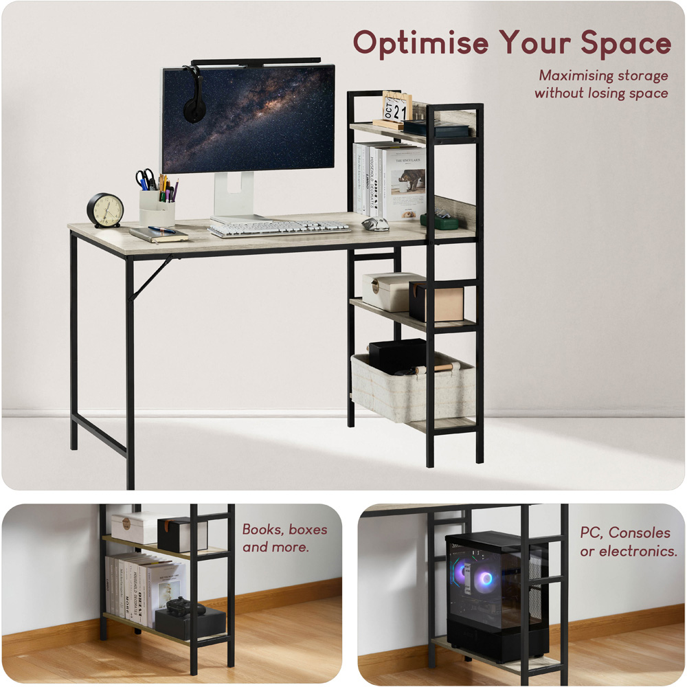 Vida Designs Brooklyn Grey Computer Desk with 3 Shelf Image 6