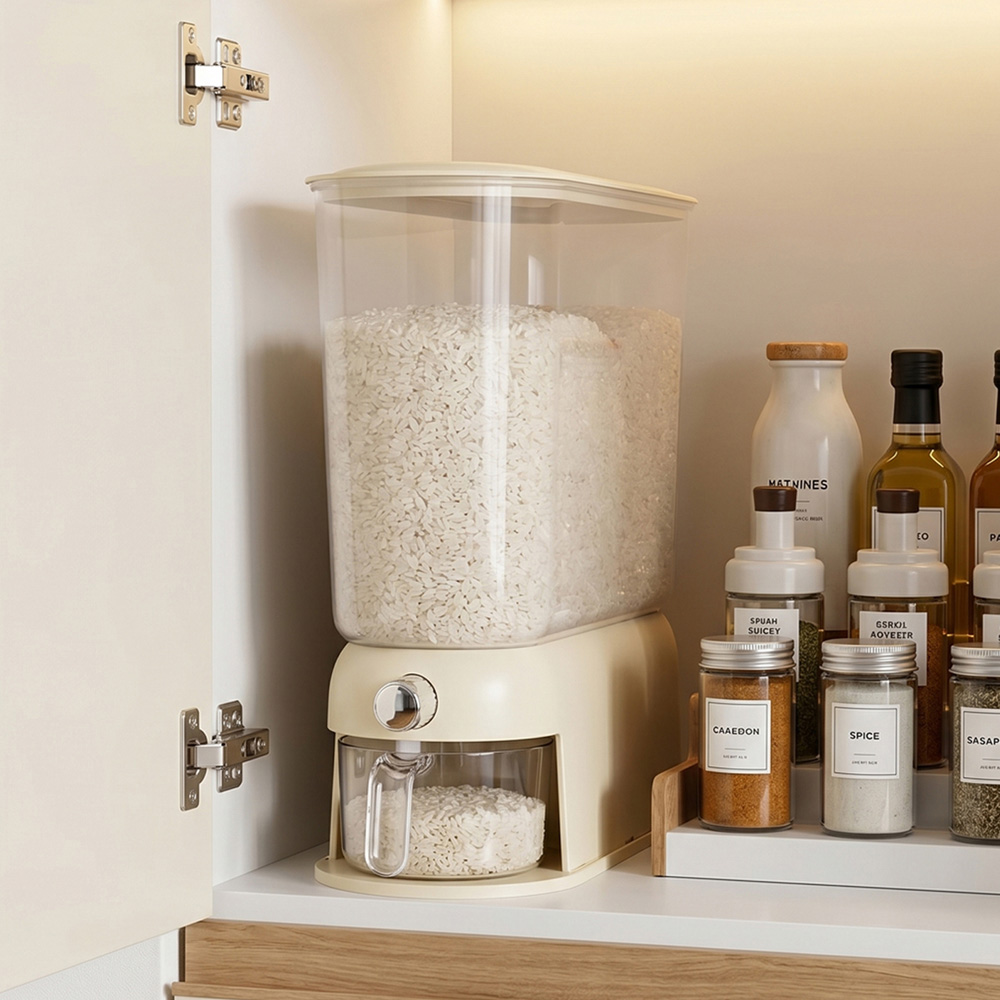 Living and Home 5kg Cream White Airtight Grain Dispenser Image 2