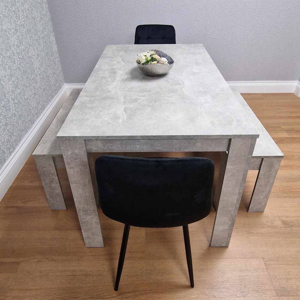 Kosy Koala 6 Seater Tufted Velvet Dining Set with Benched Stone Grey and Black Image 5