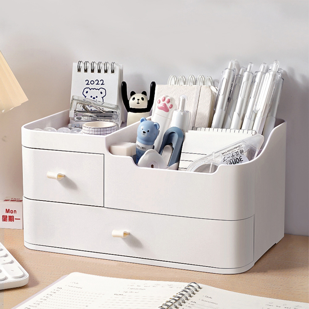 Living and Home 2 Drawer White Plastic Desktop Makeup Organiser Image 7