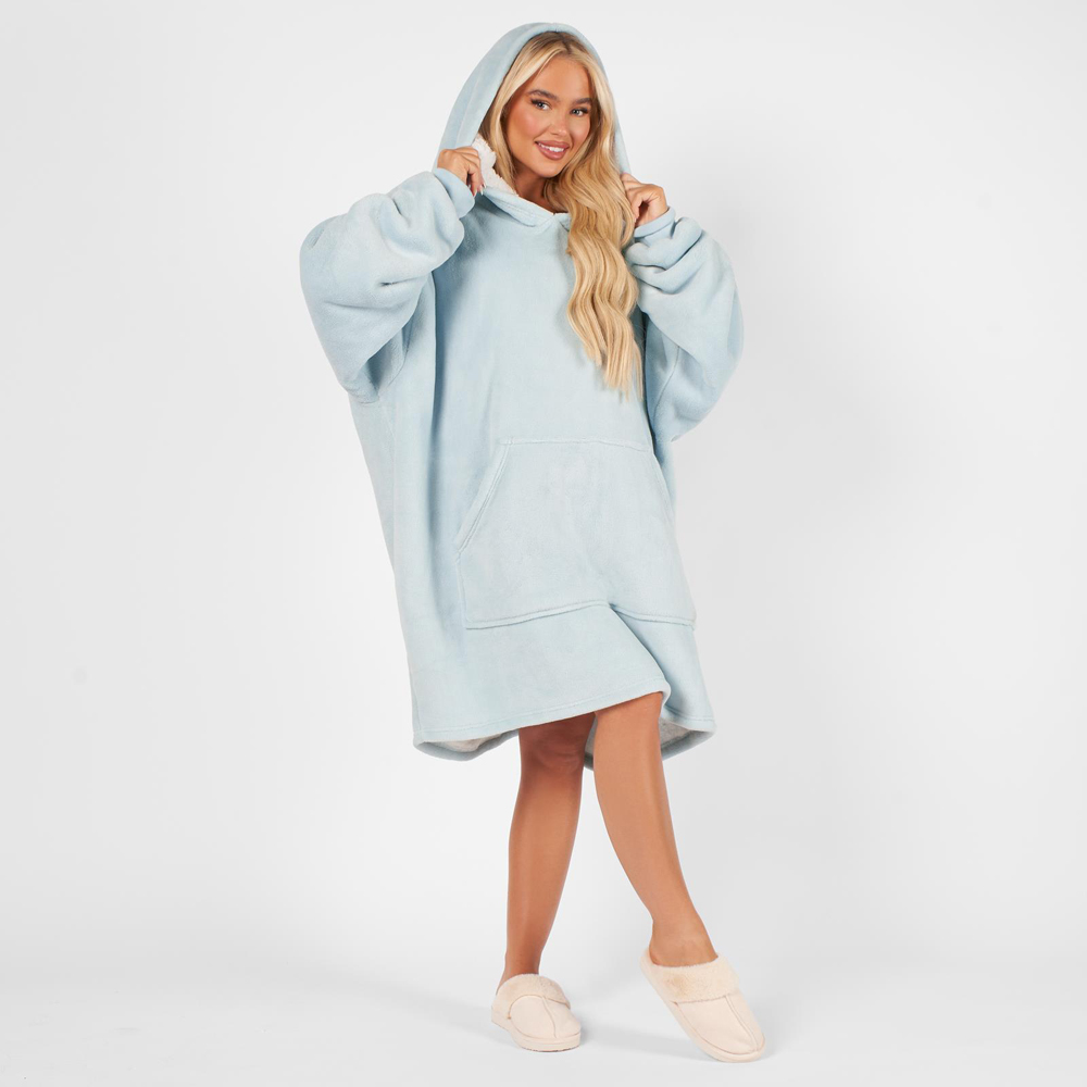 Sienna Baby Blue Plush Sherpa Oversized Hoodie Blanket Image 2
