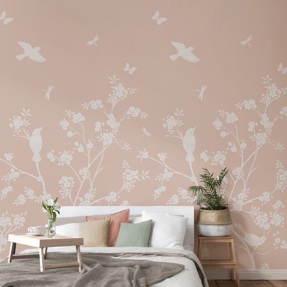 Origin Murals Repeatable Blossom Trail Blush Pink 3 Drop Wall Mural Image 1