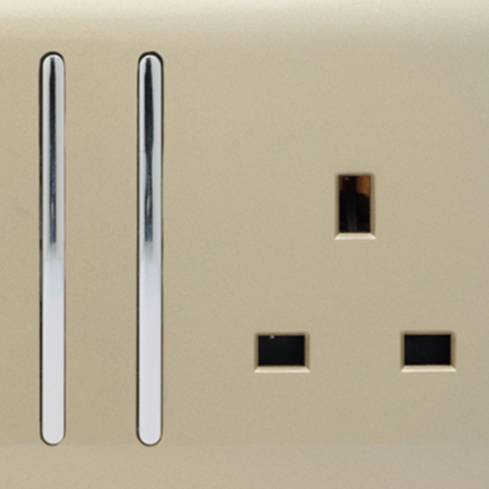 Trendi Switch 2 Gang Long Switch Champagne Gold Plug Socket 7 Pack Image 2