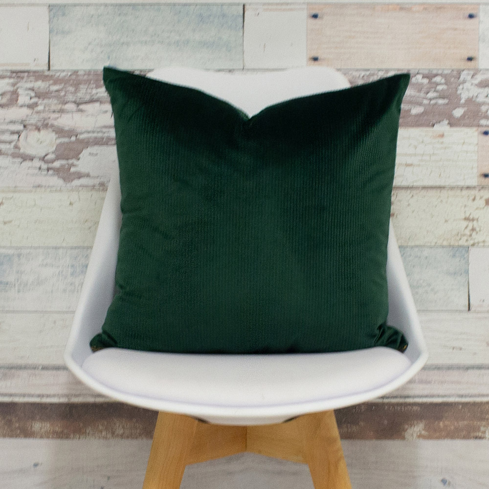 furn. Aurora Emerald Green Ribbed Velvet Cushion Image 2