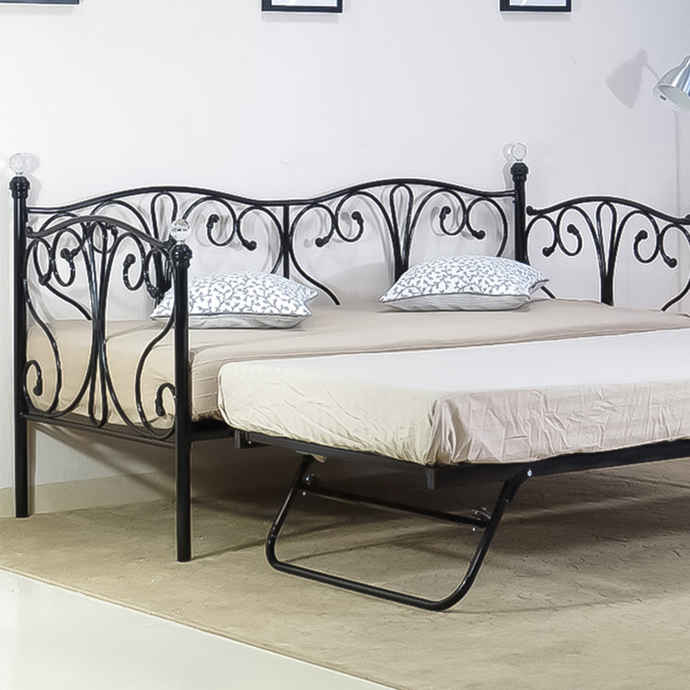 Brooklyn Single Sleeper Black Metal Crystal Finial Day Bed Image 2