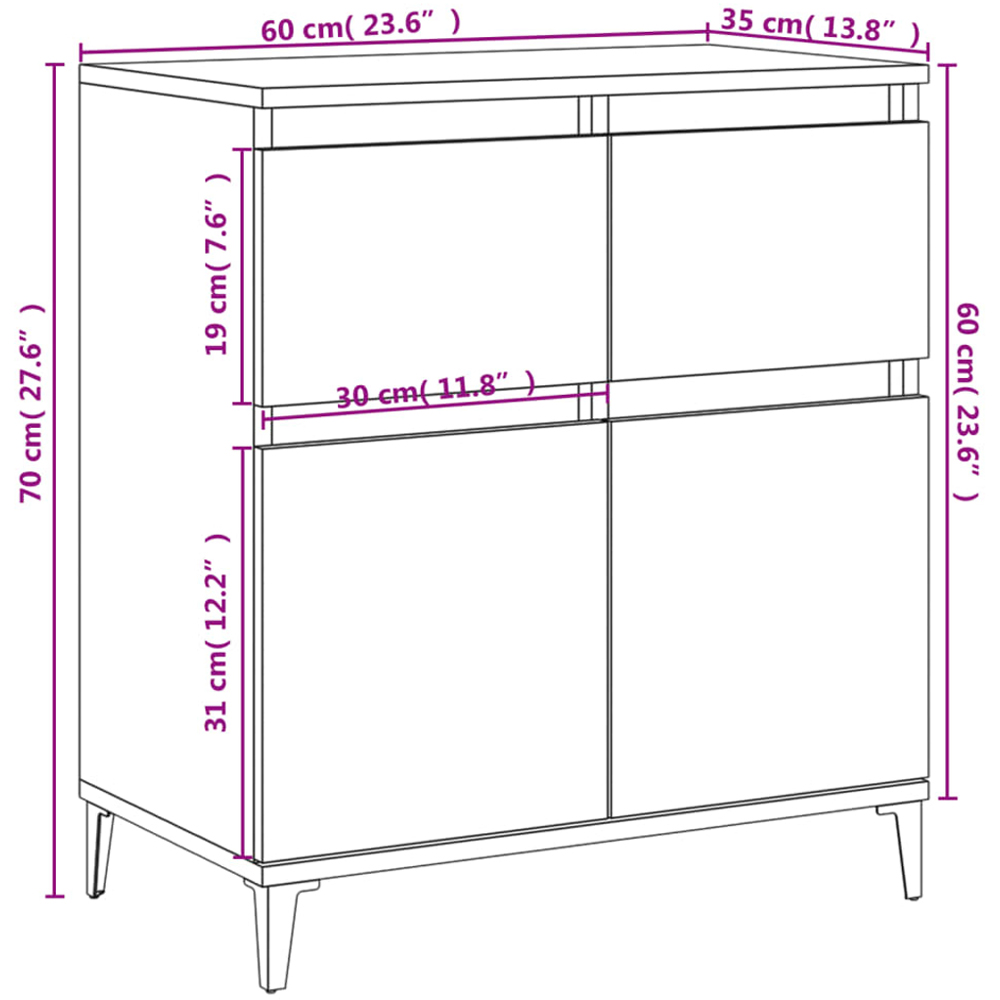 vidaXL 2 Door 2 Drawer White Sideboard Image 9