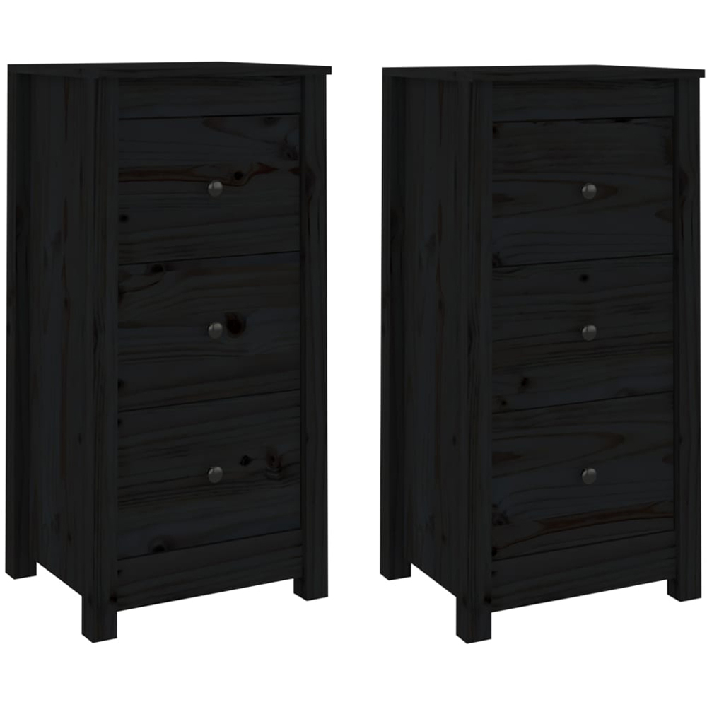 vidaXL 3 Drawer Black Wooden Sideboard Set of 2 Image 2