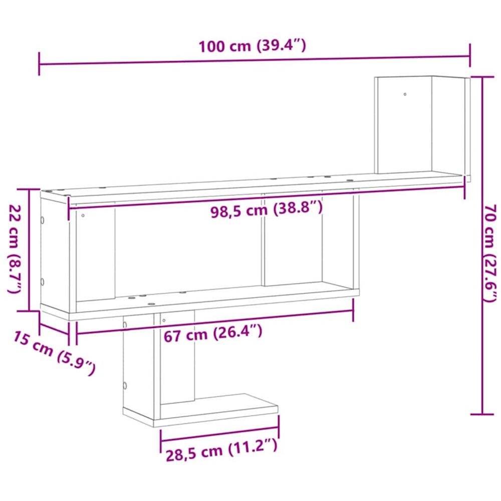 vidaXL 3 Shelf Artesian Oak Processed Wood Wall Shelf Image 9