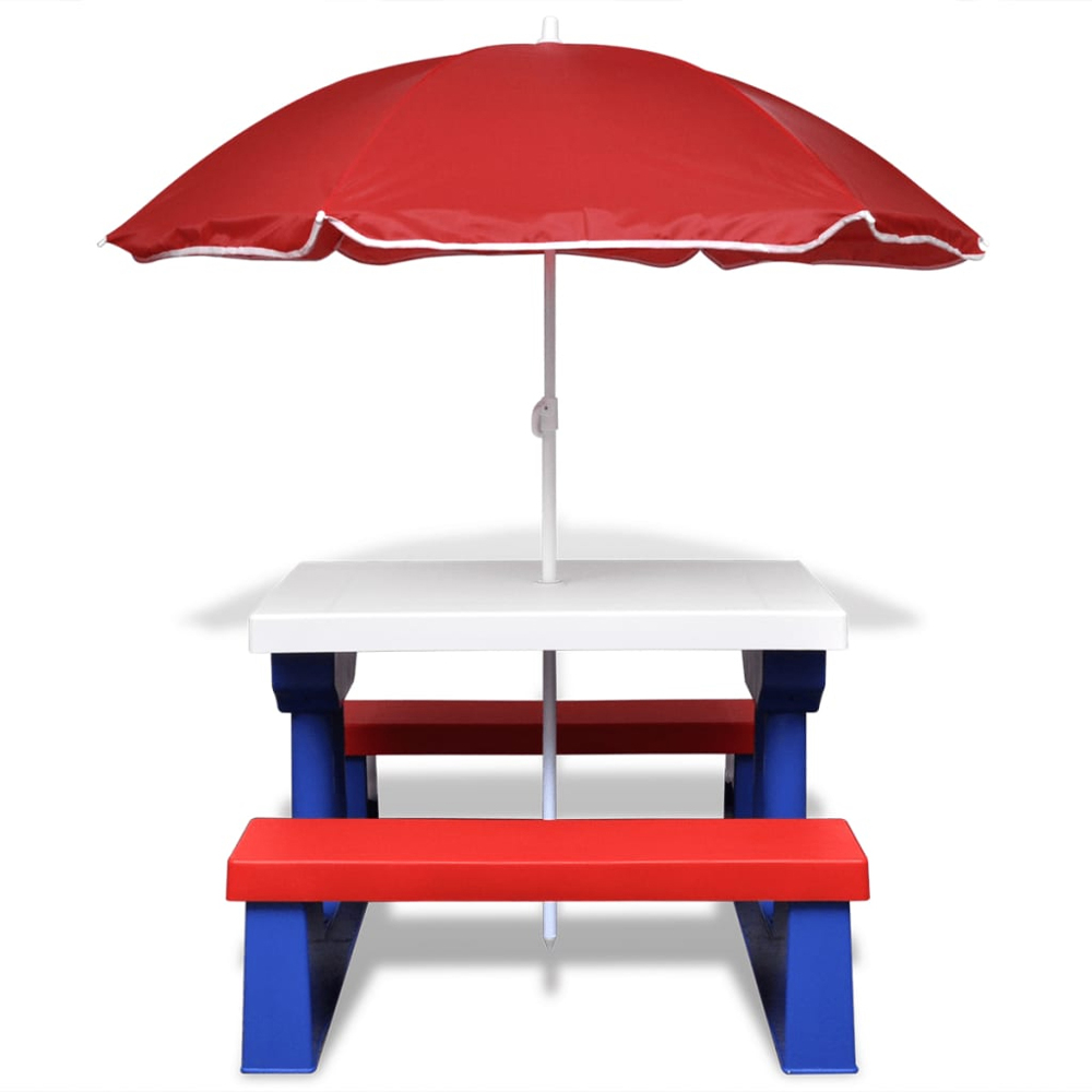 vidaXL Multicolour Kids 4 Seater Picnic Table with Bench and Parasol Image 4