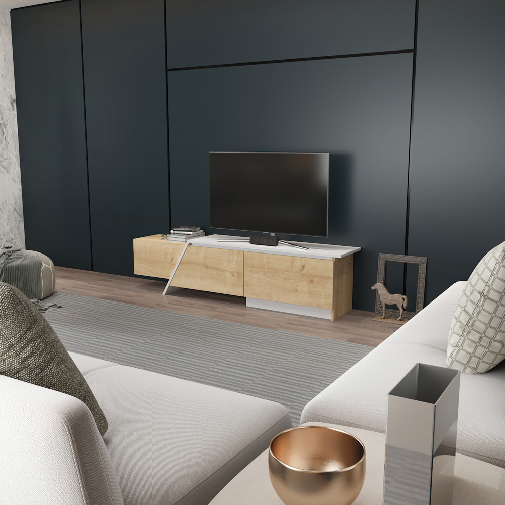 Decorotika Zonas 3 Door Oak and White TV Unit Image 4