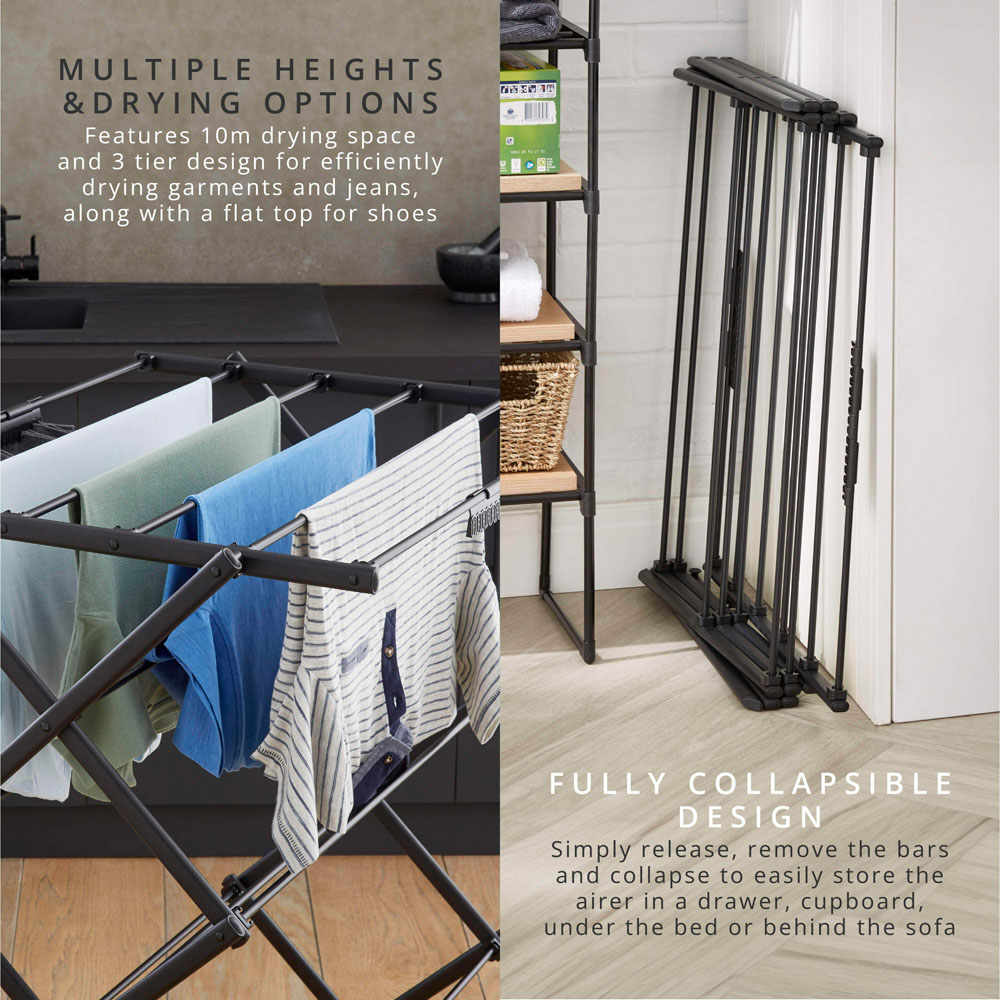 Swan Stealth 3-Tier Black Ultra-Compact Clothes Concertina Airer 10m Image 5
