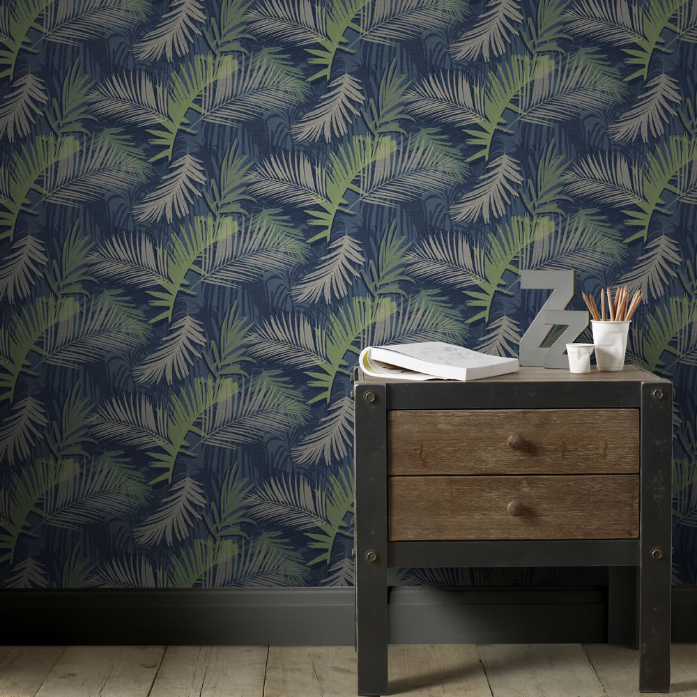 Boutique Jungle Glam Blue and Green Wallpaper Image 2
