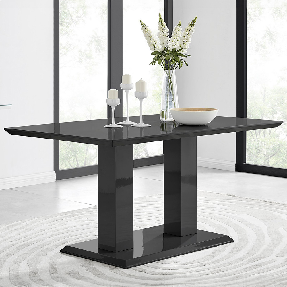 Furniturebox Molini Harley 6 Seater Dining Set Black Gloss and Taupe Image 2