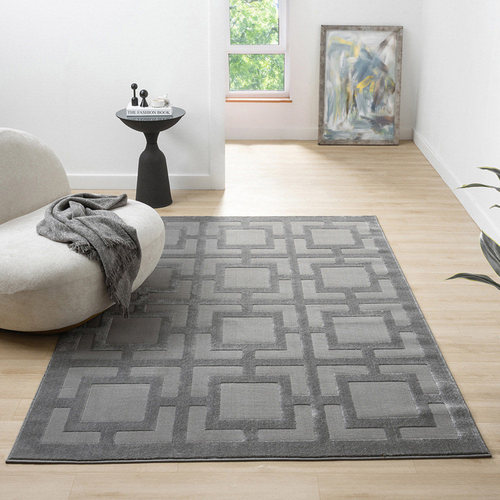 Desire Rugs Vellure Grey Metallic Sheen Maze Design Rug 200 x 290cm Image 2
