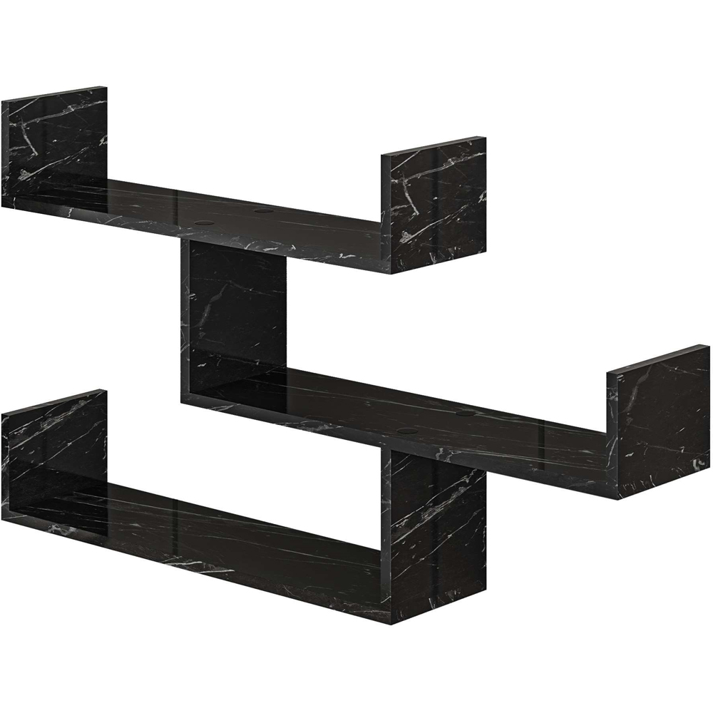 Decortie Tibet Black Marble Effect 3 Tier Wall Mounted Bookcase Display Unit Image 2