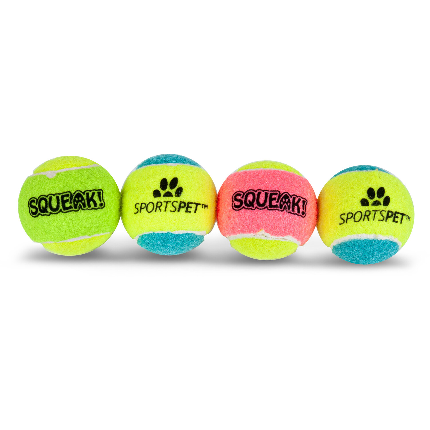 Pack of 4 Sports Pet Mini Squeak Tennis Balls Multicolour Image 1