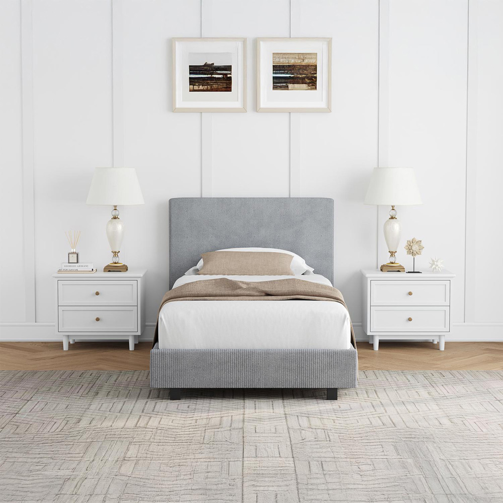 FWStyle Single Grey Upholstered Ribbed Linen Bed Frame Image 6