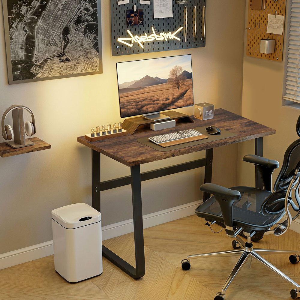 HOMCOM Industrial-Style Writing Desk Rustic Brown and Black Image 4