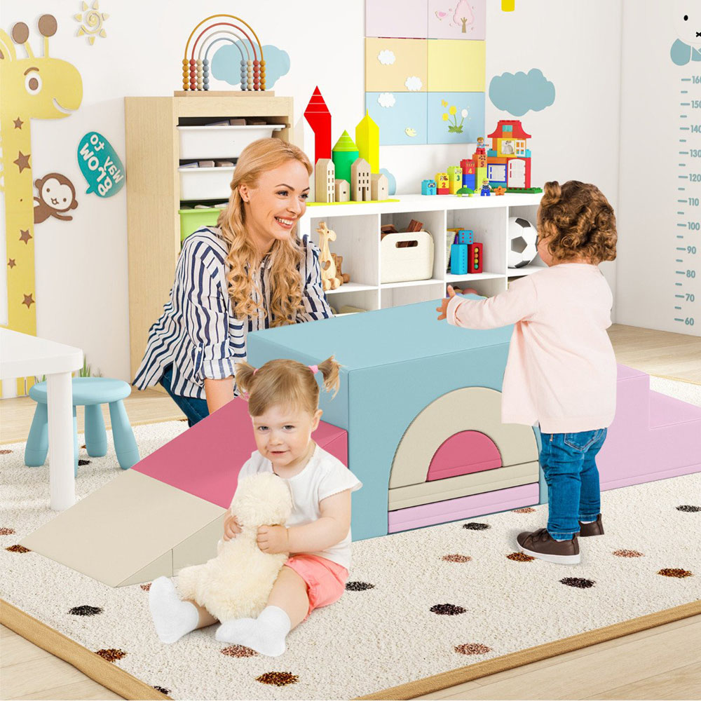 Costway Pink Foam Climbing Indoor Block Set 7 Piece Image 2